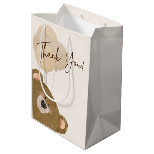 かわいいクマ私たちは良く待つことができジェンダー赤ちゃんシャワー ミディアムペーパーバッグ (裏面アングル)