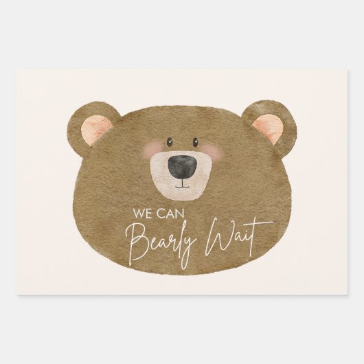 かわいいクマ私たちは良く待つことができジェンダー赤ちゃんシャワー ラッピングペーパーシート (正面3)