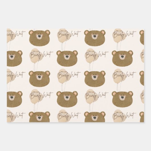 かわいいクマ私たちは良く待つことができジェンダー赤ちゃんシャワー ラッピングペーパーシート (正面2)