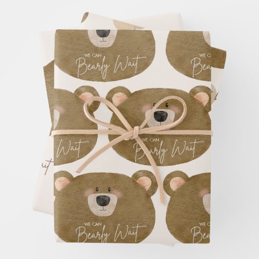 かわいいクマ私たちは良く待つことができジェンダー赤ちゃんシャワー ラッピングペーパーシート (インサイチュ)