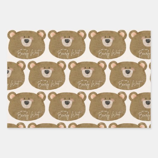 かわいいクマ私たちは良く待つことができジェンダー赤ちゃんシャワー ラッピングペーパーシート (正面)