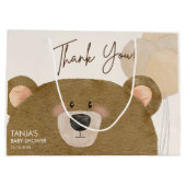 かわいいクマ私たちは良く待つことができジェンダー赤ちゃんシャワー ラージペーパーバッグ (裏面)