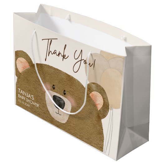 かわいいクマ私たちは良く待つことができジェンダー赤ちゃんシャワー ラージペーパーバッグ (裏面アングル)