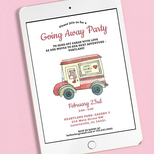 かわいいクマ移動トラック遠くにパーティー 招待状