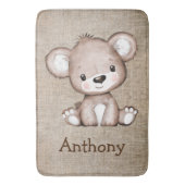 かわいいクマ素朴のラップ名水色 バスマット (正面縦)