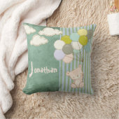 かわいいクマ素朴の風船タイポグラフィ水色 クッション (ブランケット)