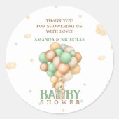 かわいいクマ緑のバルーン赤ちゃんシャワーありがとう ラウンドシール (正面)
