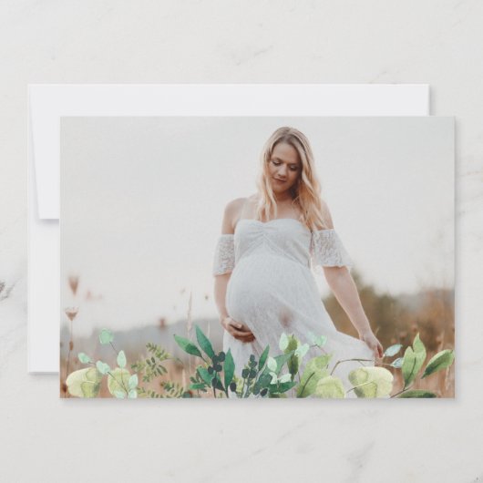 かわいいクマ緑のユーカリ赤ちゃんシャワー写真 招待状 (裏面)