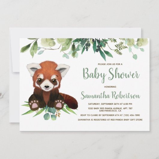 かわいいクマ緑のユーカリ赤ちゃんシャワー 招待状 (正面)