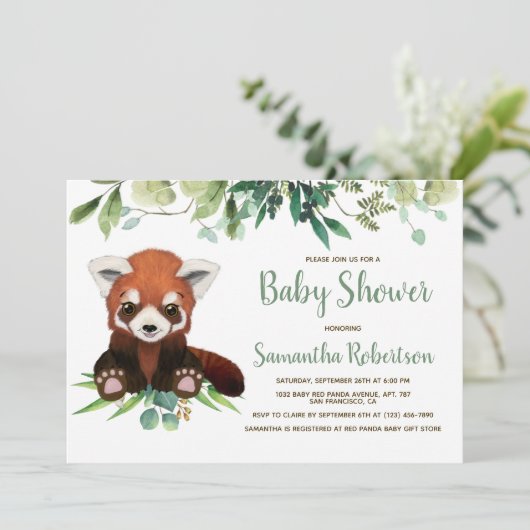 かわいいクマ緑のユーカリ赤ちゃんシャワー 招待状 (スタンド正面)