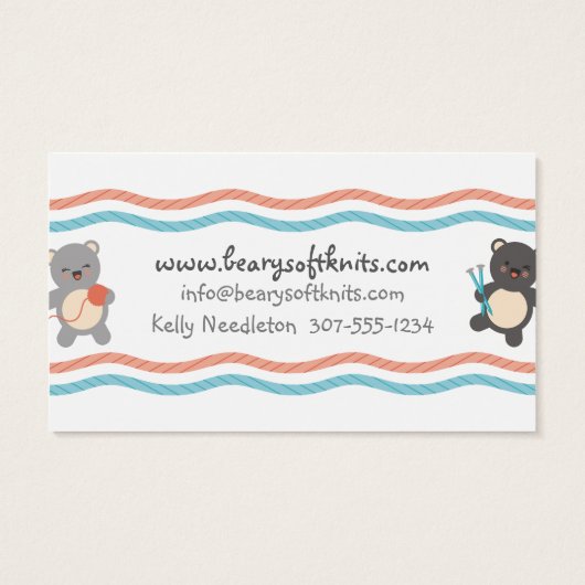 かわいいクマ編み物針糸ギフトラベルカード (裏面)