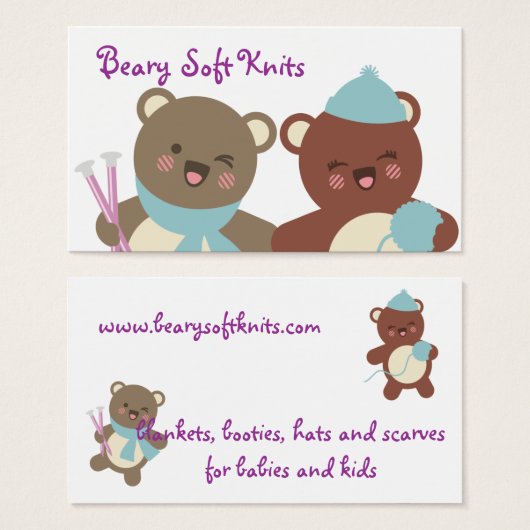 かわいいクマ編み物針糸ギフトラベルカード (正面&裏面)