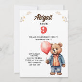 かわいいクマ誕生日パーティーの招待状 招待状 (正面)