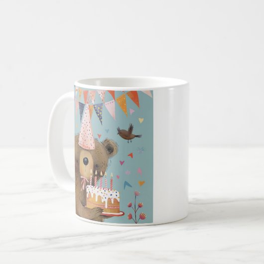 かわいいクマ誕生日マグカップ、誕生日ギフト子供へ コーヒーマグカップ (正面左)