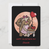 かわいいクマ赤いハートバレンタインデー子供へ シーズンカード (正面)