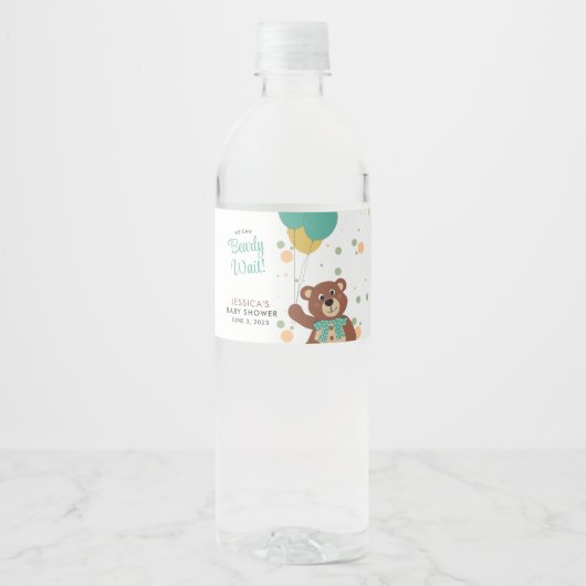 かわいいクマ赤ちゃんシャワーの好意を待つことができる ペットボトルラベル (正面)