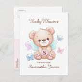 かわいいクマ赤ちゃんシャワー招待状はがき インビテーションポストカード (正面/裏面)