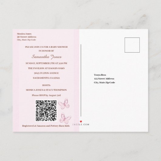 かわいいクマ赤ちゃんシャワー招待状はがき インビテーションポストカード (裏面)