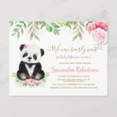 かわいいクマ赤面ピンクの水の色の女の子ベビーシャワー インビテーションポストカード (正面)