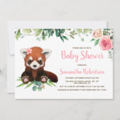 かわいいクマ赤面ピンクフローラガールベビーシャワー写真 招待状 (正面)