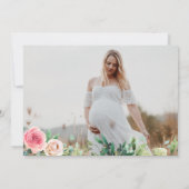 かわいいクマ赤面ピンクフローラガールベビーシャワー写真 招待状 (裏面)