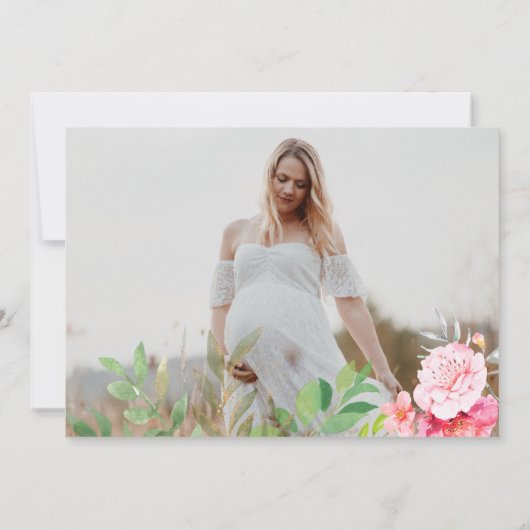 かわいいクマ赤面ピンクフローラ赤ちゃんシャワー写真 招待状 (裏面)