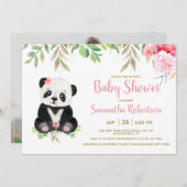 かわいいクマ赤面ピンクフローラ赤ちゃんシャワー写真 招待状 (正面/裏面)