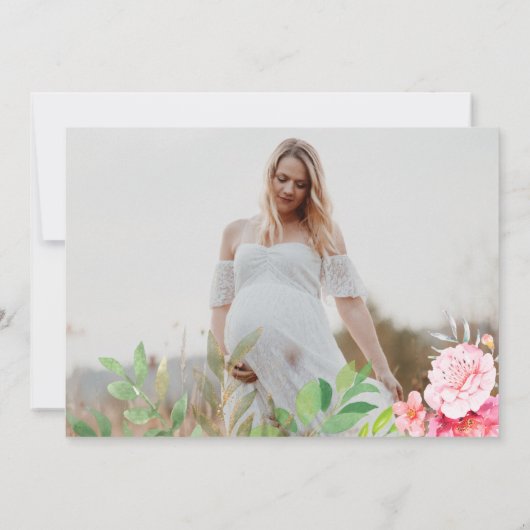 かわいいクマ赤面ピンクフローラ赤ちゃんシャワー写真 招待状 (裏面)