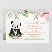 かわいいクマ赤面ピンクフローラ赤ちゃんシャワー写真 招待状 (正面/裏面)