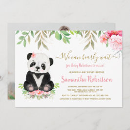 かわいいクマ赤面ピンクフローラ赤ちゃんシャワー写真 招待状