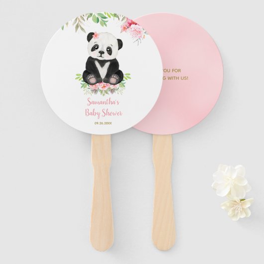 かわいいクマ赤面ピンク緑の女の子ベビーシャワー ハンドファン (正面&裏面)
