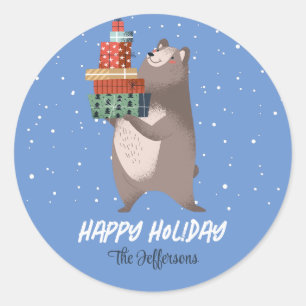 かわいいクマ雪の冬の休日クリスマス動物 ラウンドシール