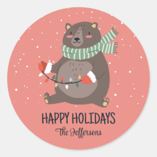 かわいいクマ雪の冬の休日クリスマス動物 ラウンドシール