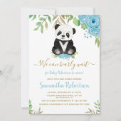 かわいいクマ青フローラ水彩赤ちゃんシャワー写真 招待状 (正面)