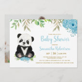 かわいいクマ青フローラ緑の赤ちゃんシャワー写真 招待状 (正面/裏面)