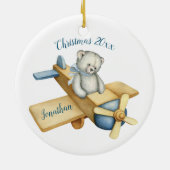 かわいいクマ飛行機の水の色クリスマス名 セラミックオーナメント (裏面)