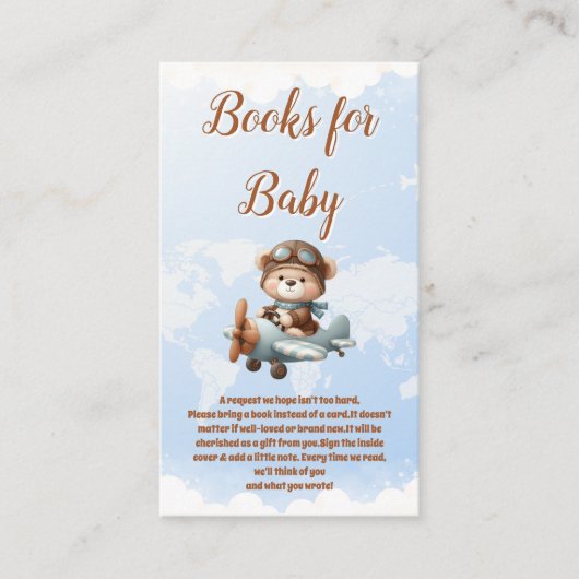 かわいいクマ飛行機アドベンチャーがベビーの本を読む エンクロージャーカード (正面)