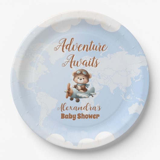 かわいいクマ飛行機アドベンチャーが始まる ペーパープレート (正面)