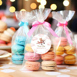 かわいいクマ飛行機ピンクの女の子ベビーシャワーありがとう ラウンドシール