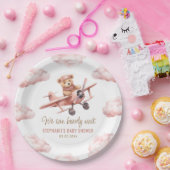 かわいいクマ飛行機ピンクの女の子ベビーシャワー ペーパープレート (パーティー)