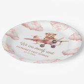 かわいいクマ飛行機ピンクの女の子ベビーシャワー ペーパープレート (アングル)