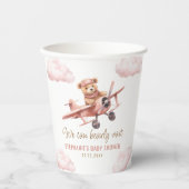 かわいいクマ飛行機ピンクの女の子ベビーシャワー 紙コップ (正面)