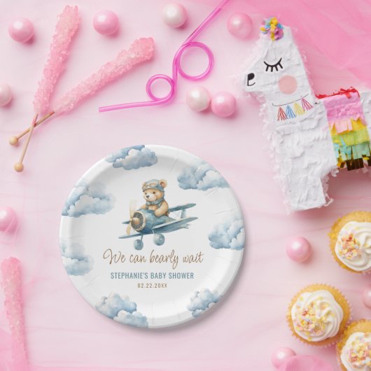 かわいいクマ飛行機青い男の子ベビーシャワー ペーパープレート (パーティー)