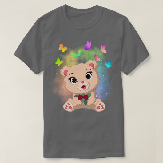 かわいいクマ魔法のダストカラーと蝶の色 Tシャツ (デザイン正面)