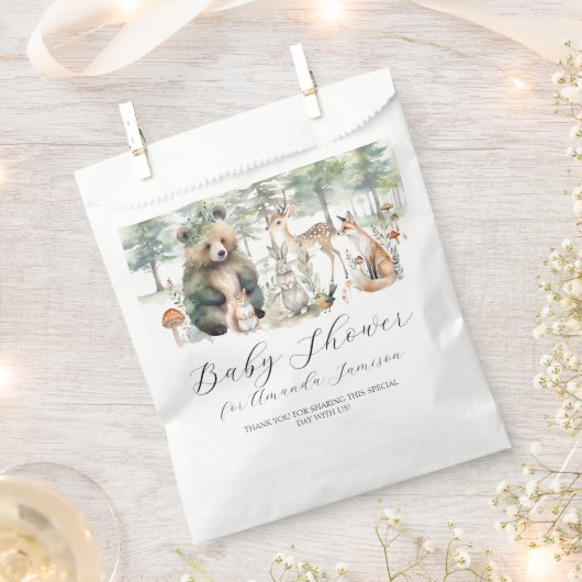 かわいいクマ鹿リス森林動物の赤ちゃんシャワー フェイバーバッグ (クリップ留めされた状態)