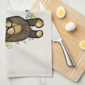 かわいいクマ黄色の花とフローラリースモノグラム キッチンタオル (四つ折り)