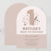 かわいいクマ1歳の誕生日の招待状 招待状 (正面/裏面)