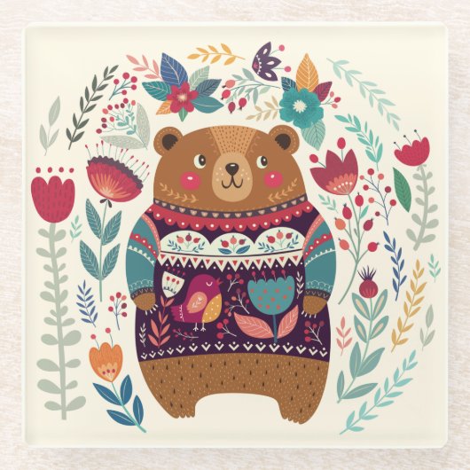 かわいいクマ ガラスコースター (正面)