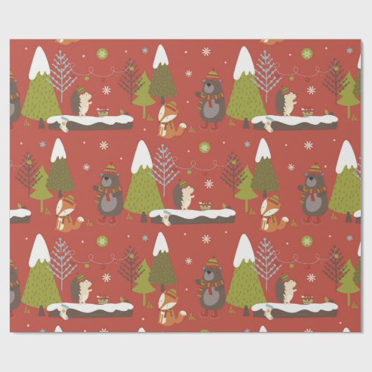 かわいいクマ、キツネ、ヘッジホッグキッズホリデイおもしろい ラッピングペーパー (フラット)