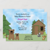 かわいいクマ&キャビン女の子のためのベビーシャワー招待状 招待状 (正面/裏面)